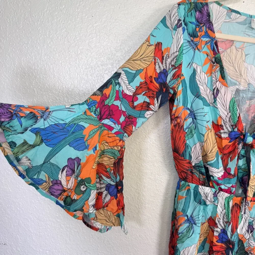 WET Romper Womens XS Floral Tropical Tie Front Festival Resort Cruise Coverup